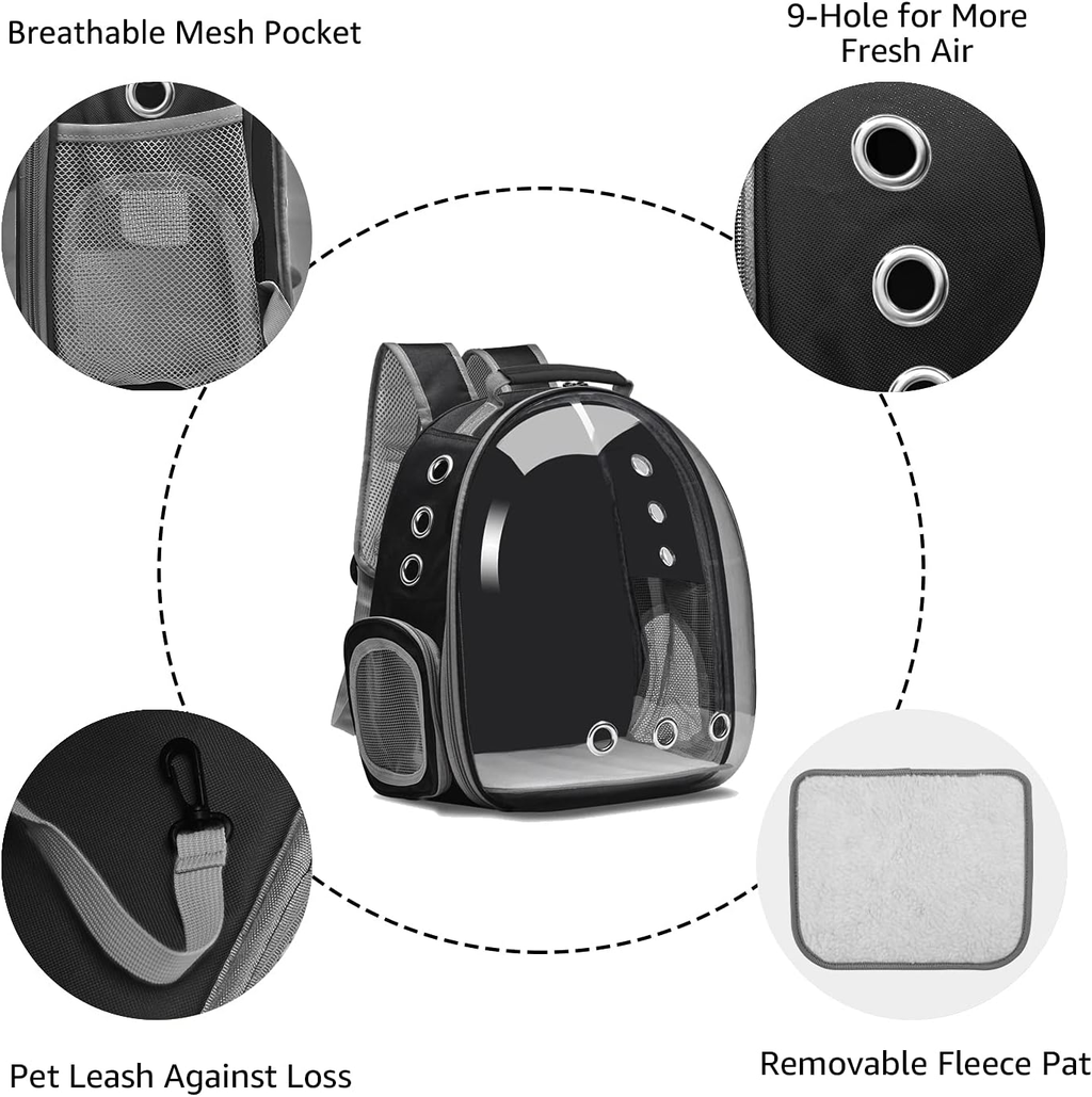Space Capsule Pet Backpack - Breathable and transparent travel luggage case, suitable for cats and small dogs, with zipper, portable, suitable for outdoor exploration, pet luggage case, modern pet accessories, safety zipper closure