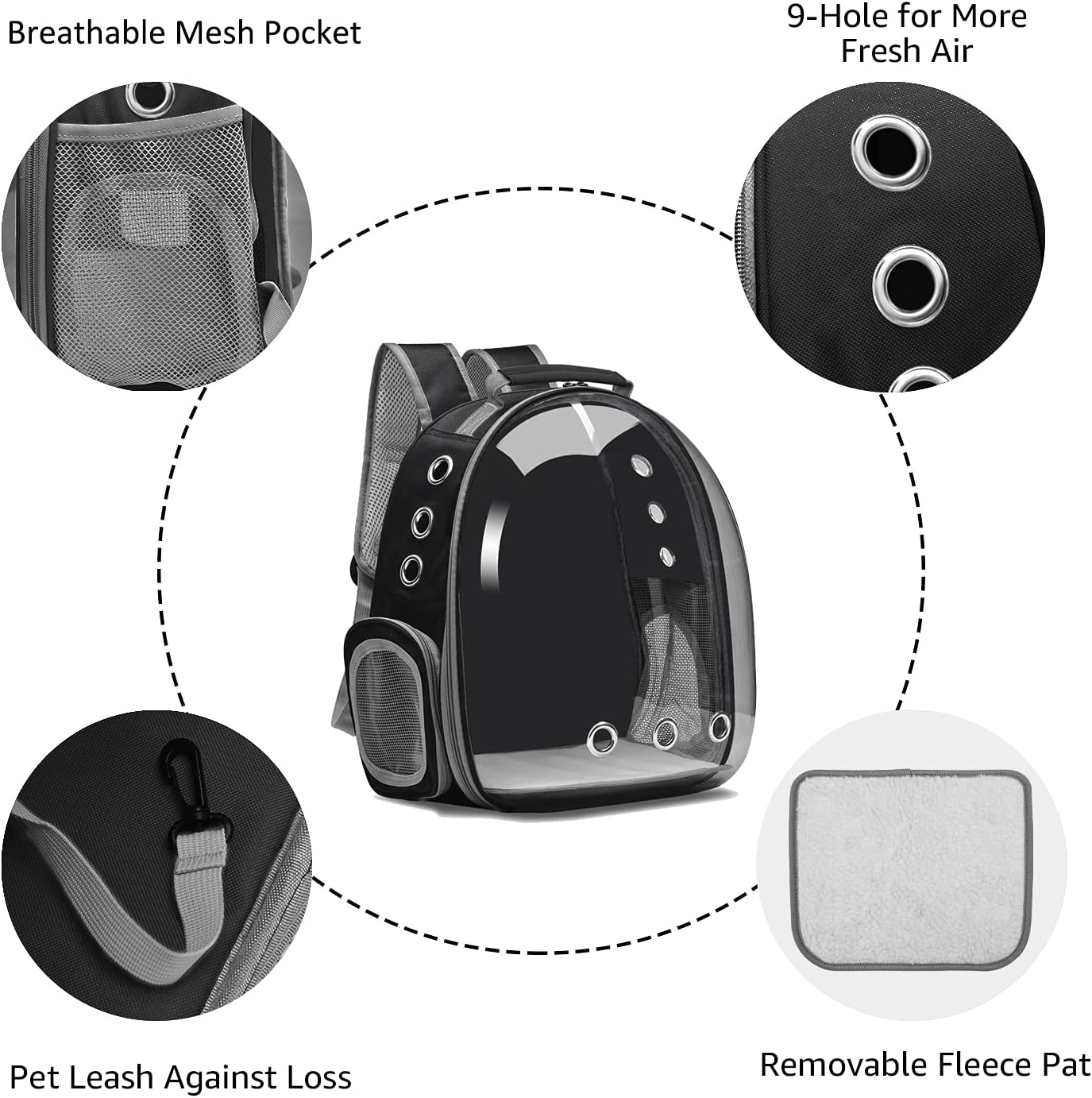 Space Capsule Pet Backpack - Breathable and transparent travel luggage case, suitable for cats and small dogs, with zipper, portable, suitable for outdoor exploration, pet luggage case, modern pet accessories, safety zipper closure