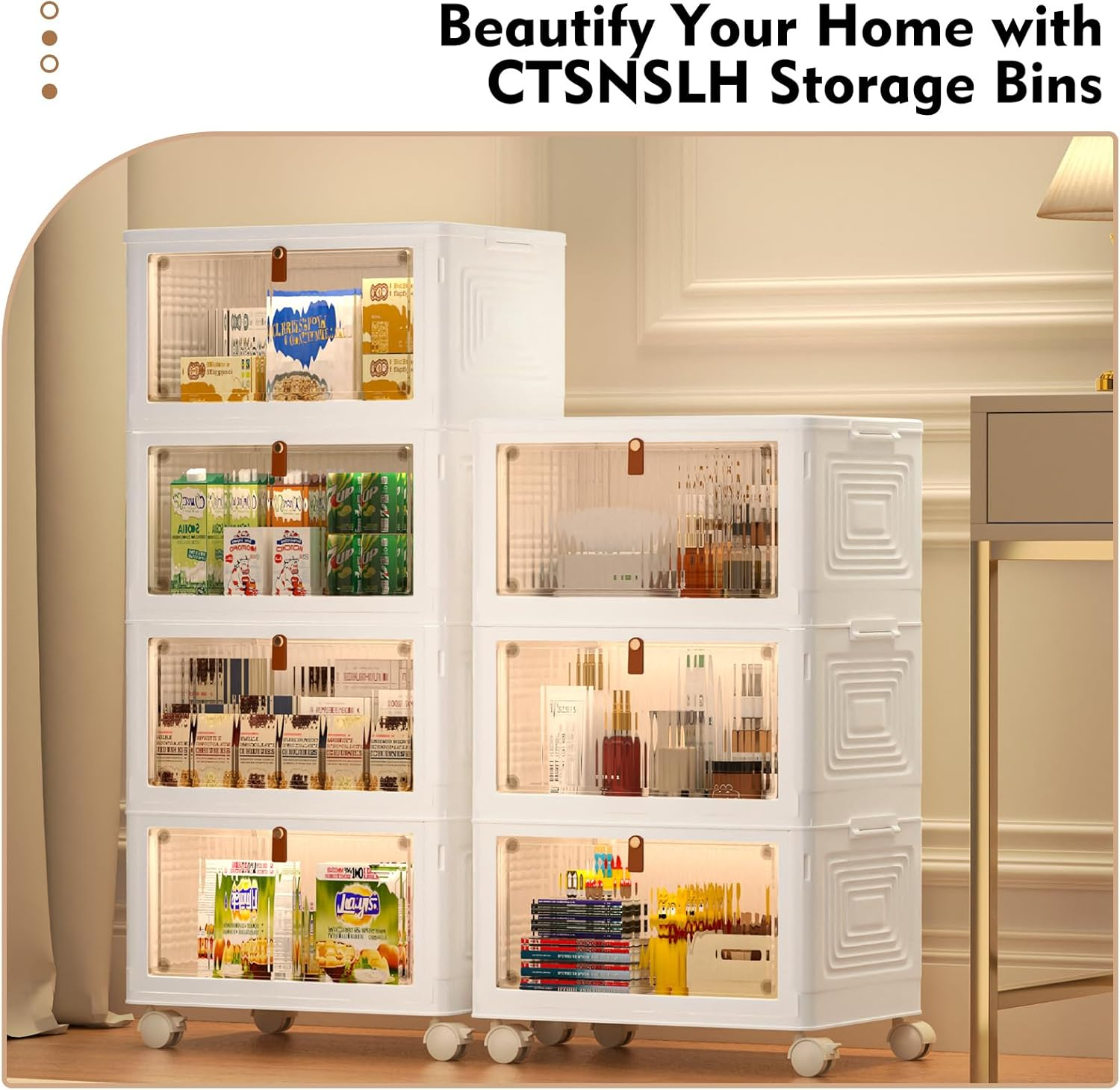 4 Tier Plastic Storage Bins with Lid 102QT, Stackable Storage Containers with Wheels, Folding Storage Boxes, Stackable Storage Bins, Closet Organizers and Storage