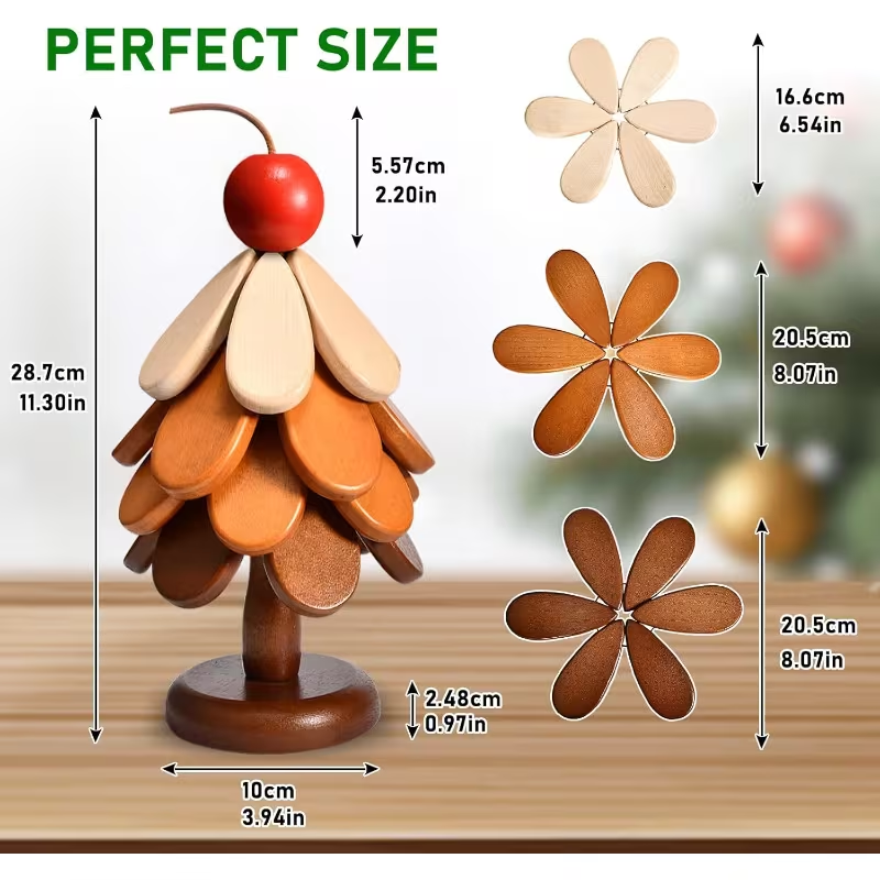 Cherry and Meteor Patterned Wooden Coasters Set (4-piece set) - Heat-resistant and heat-insulating pads, suitable for hot dishes, cookware, beverages, Christmas parties, holiday decorations and gift items (wooden table MATS)