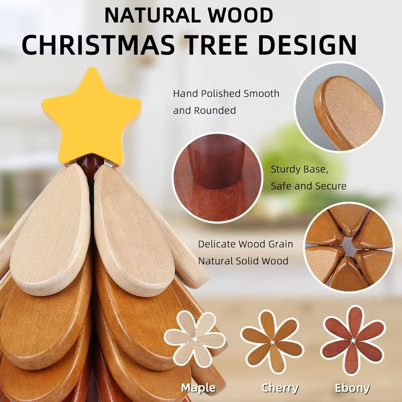 Cherry and Meteor Patterned Wooden Coasters Set (4-piece set) - Heat-resistant and heat-insulating pads, suitable for hot dishes, cookware, beverages, Christmas parties, holiday decorations and gift items (wooden table MATS)