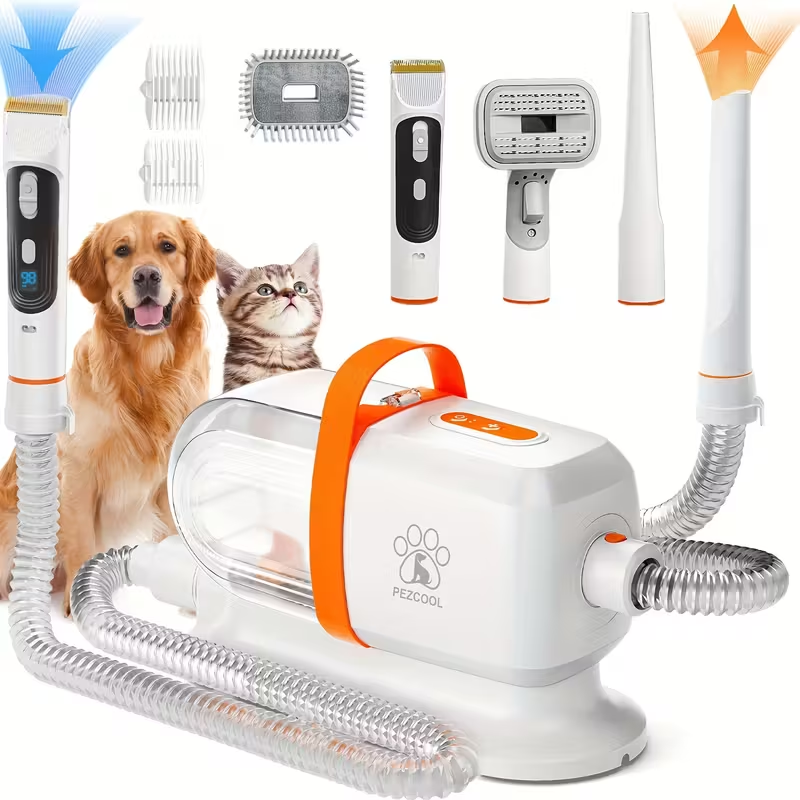 8-in-1 pet grooming vacuum cleaner and dog hair vacuum cleaner, 12000Pa powerful dog vacuum cleaner for hair removal and grooming, 74.39-ounce large dust cup, low noise, 3 suction power levels, 6 grooming tools, home cleaning, battery-free