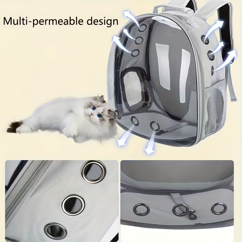 Space Capsule Pet Backpack - Breathable and transparent travel luggage case, suitable for cats and small dogs, with zipper, portable, suitable for outdoor exploration, pet luggage case, modern pet accessories, safety zipper closure