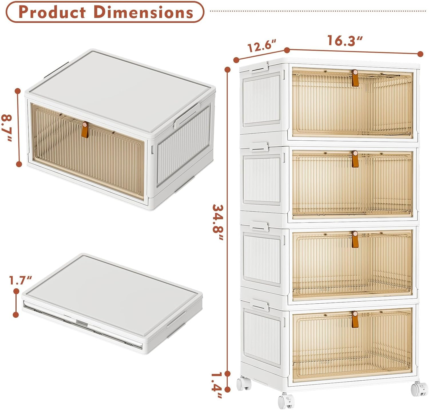 4 Tier Plastic Storage Bins with Lid 102QT, Stackable Storage Containers with Wheels, Folding Storage Boxes, Stackable Storage Bins, Closet Organizers and Storage