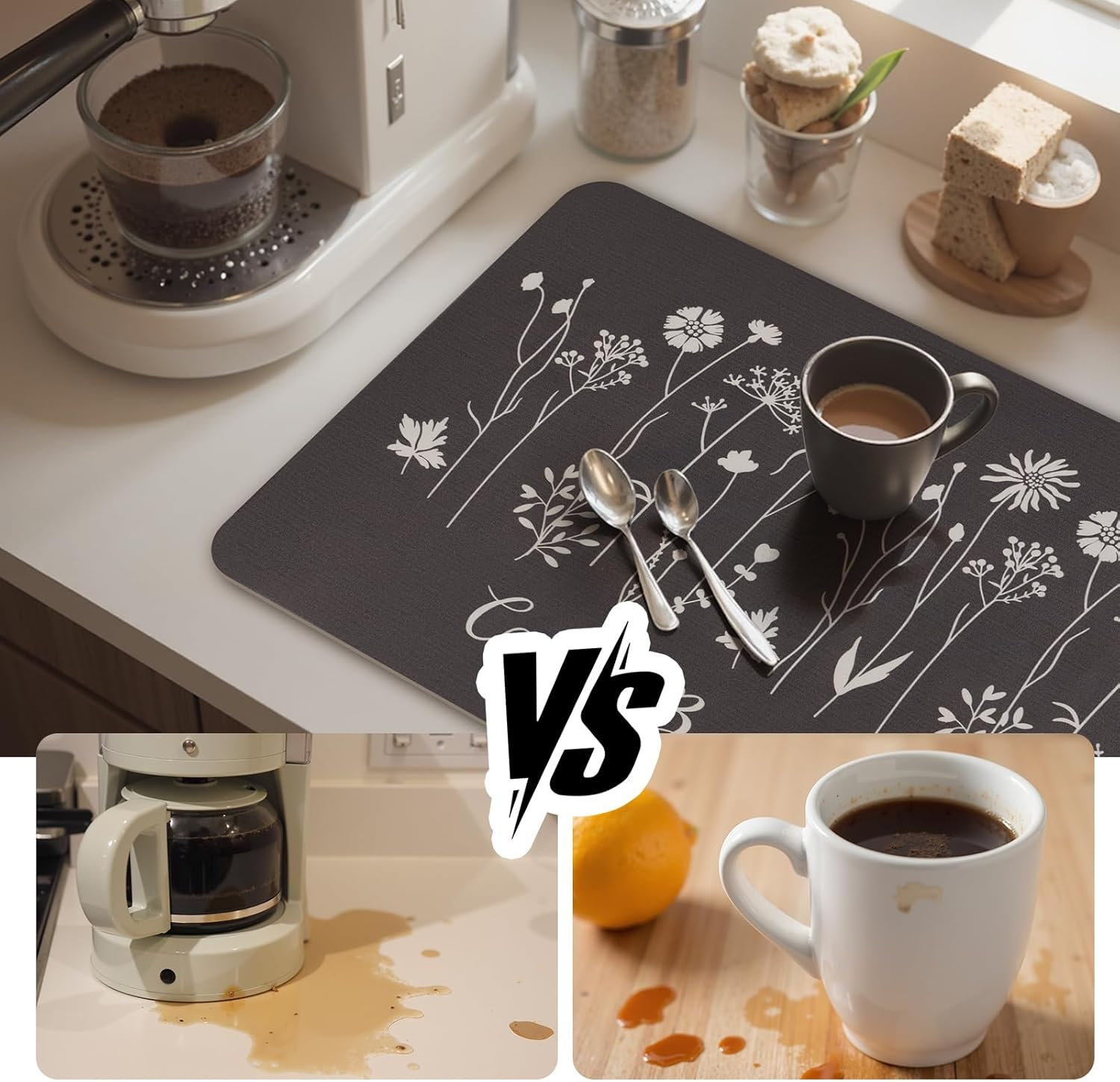 Extra-large universal silicone water-draining pad, anti-slip, easy to clean, can be cut at will, suitable for kitchen countertops, dining tables, washbasins, bathrooms, pet pads