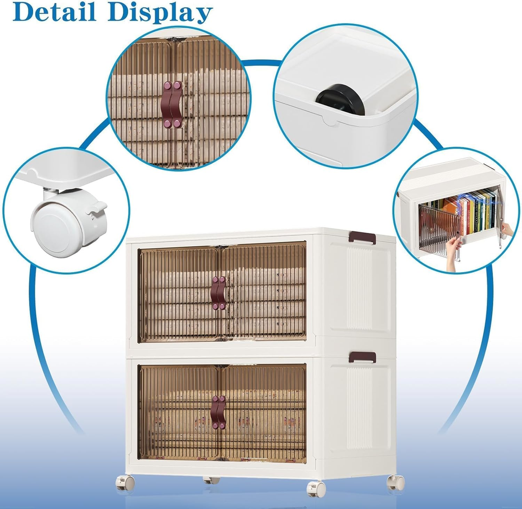 4 Tier Plastic Storage Bins with Lid 102QT, Stackable Storage Containers with Wheels, Folding Storage Boxes, Stackable Storage Bins, Closet Organizers and Storage