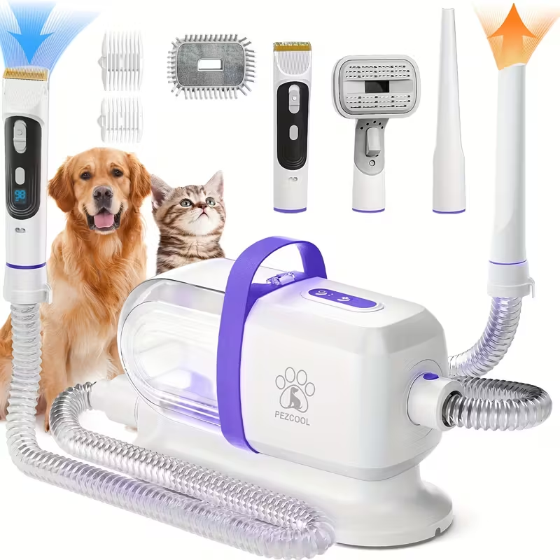 8-in-1 pet grooming vacuum cleaner and dog hair vacuum cleaner, 12000Pa powerful dog vacuum cleaner for hair removal and grooming, 74.39-ounce large dust cup, low noise, 3 suction power levels, 6 grooming tools, home cleaning, battery-free