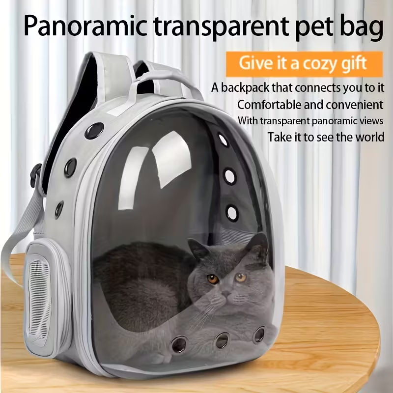 Space Capsule Pet Backpack - Breathable and transparent travel luggage case, suitable for cats and small dogs, with zipper, portable, suitable for outdoor exploration, pet luggage case, modern pet accessories, safety zipper closure