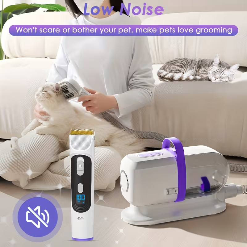 8-in-1 pet grooming vacuum cleaner and dog hair vacuum cleaner, 12000Pa powerful dog vacuum cleaner for hair removal and grooming, 74.39-ounce large dust cup, low noise, 3 suction power levels, 6 grooming tools, home cleaning, battery-free