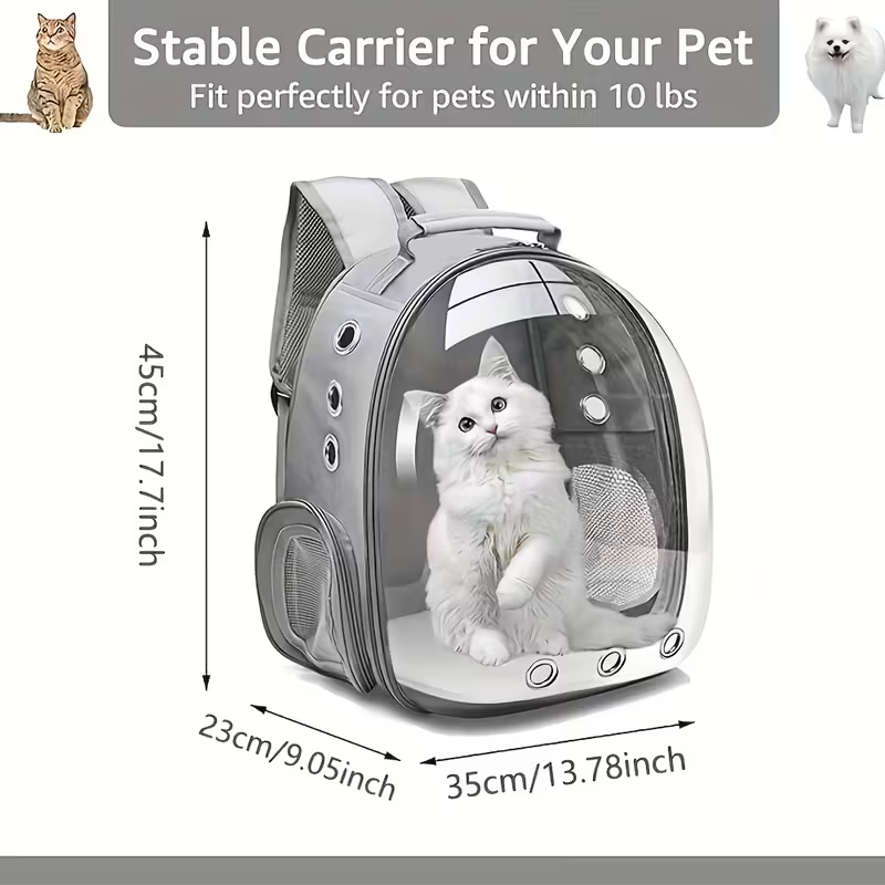 Space Capsule Pet Backpack - Breathable and transparent travel luggage case, suitable for cats and small dogs, with zipper, portable, suitable for outdoor exploration, pet luggage case, modern pet accessories, safety zipper closure