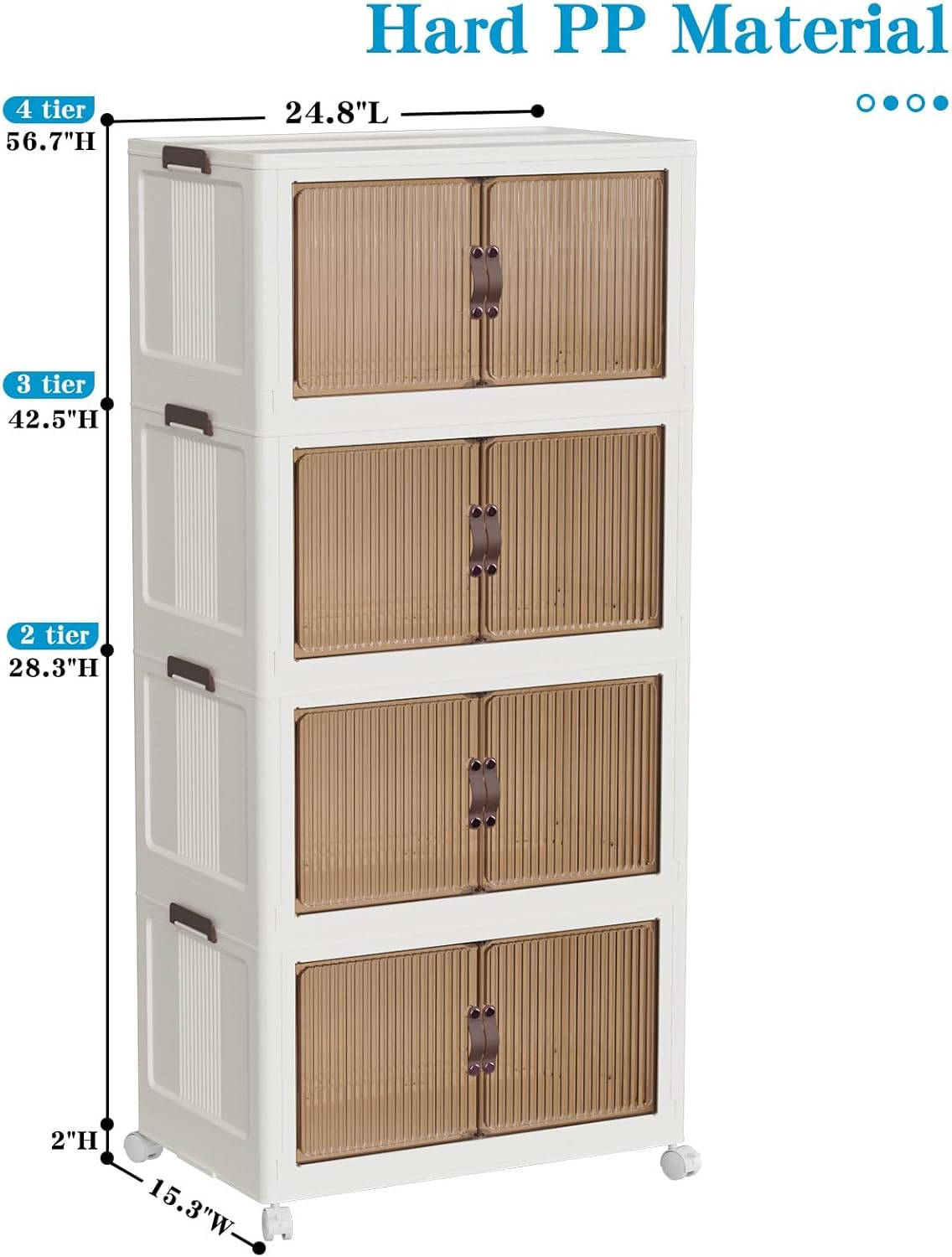 4 Tier Plastic Storage Bins with Lid 102QT, Stackable Storage Containers with Wheels, Folding Storage Boxes, Stackable Storage Bins, Closet Organizers and Storage