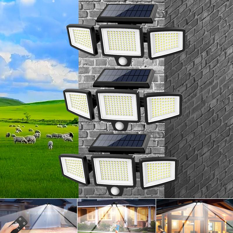 Solar Outdoor Lights 2500LM 210LED Security Lights,3 Heads Dimmable SpotLights with 3 Modes,IP65 Waterproof,Suitable for Yard, Garage, Porch, Pool,Garden,Barn,Patio,Thanksgiving home decor