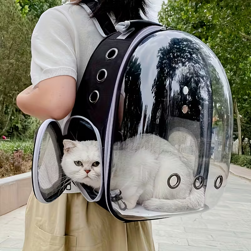 Space Capsule Pet Backpack - Breathable and transparent travel luggage case, suitable for cats and small dogs, with zipper, portable, suitable for outdoor exploration, pet luggage case, modern pet accessories, safety zipper closure